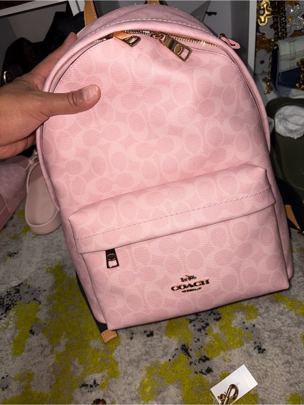 Coach Pink Signature Backpack with Gold Hardware